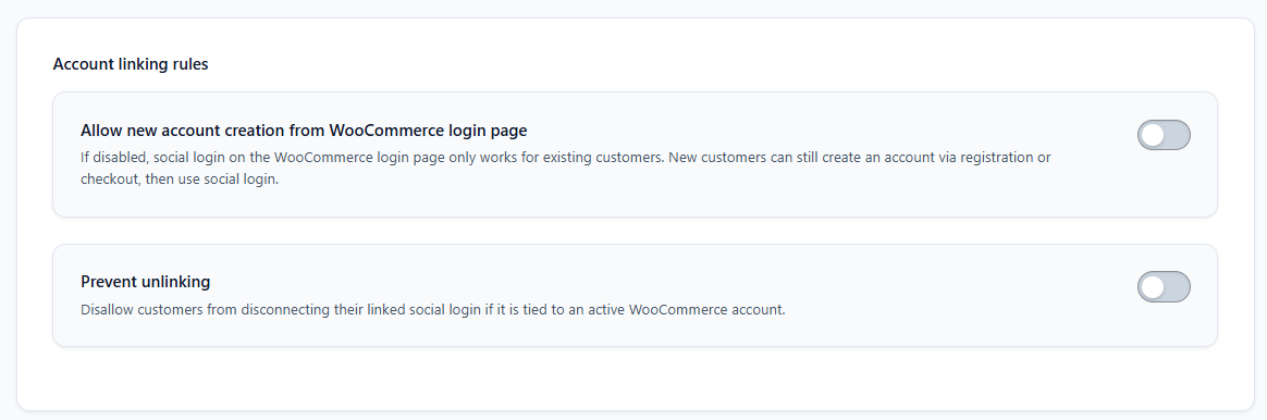WooCommerce account linking rules