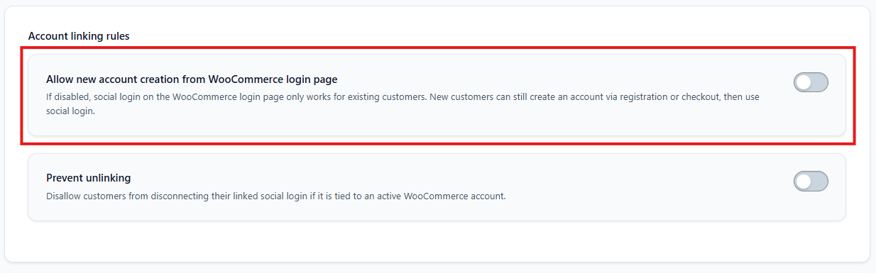 VentraConnect Social Login – General Settings screen with the 'Allow new accounts from default login forms' toggle