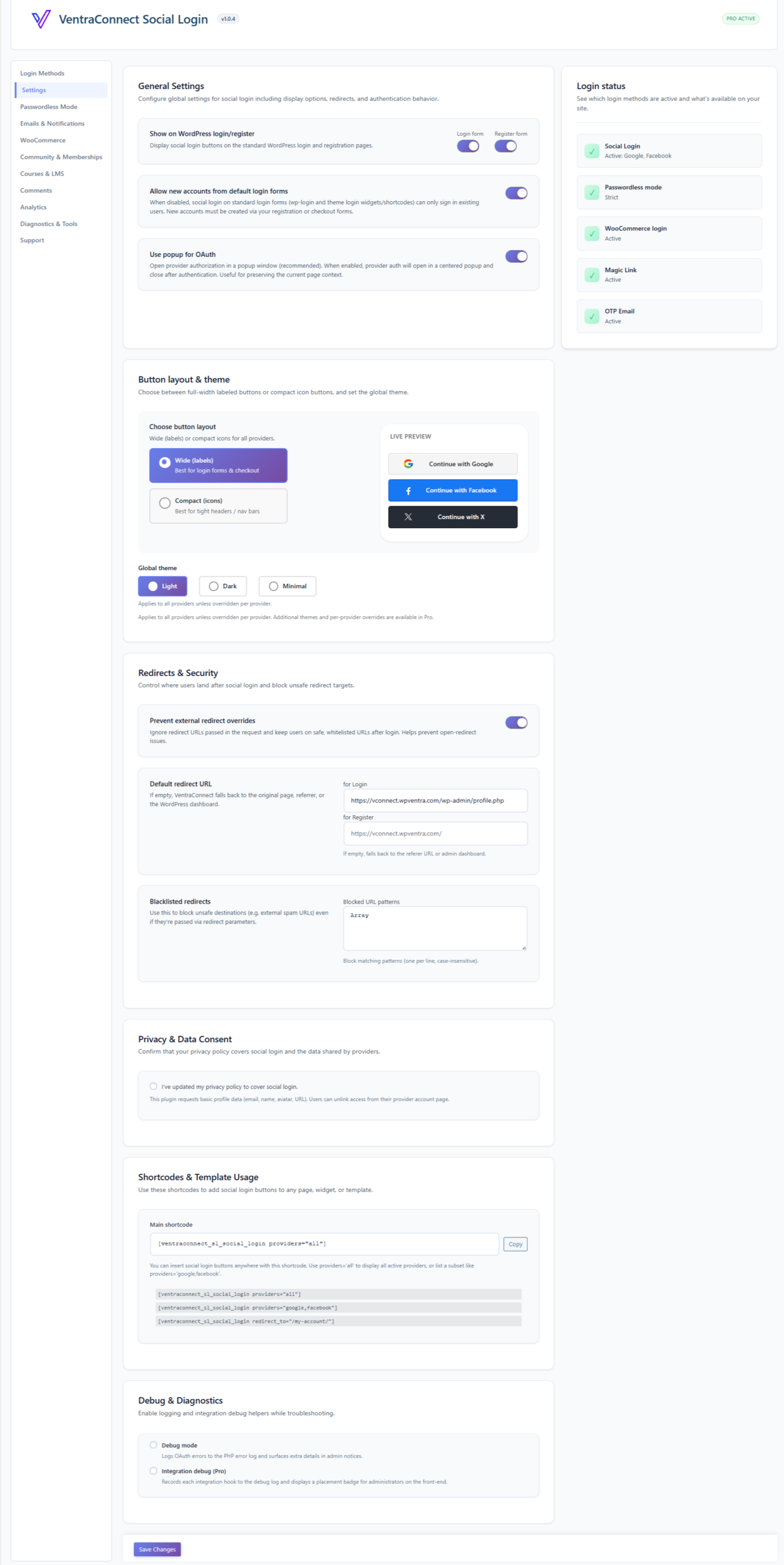Main VentraConnect admin dashboard with key
                settings and status.